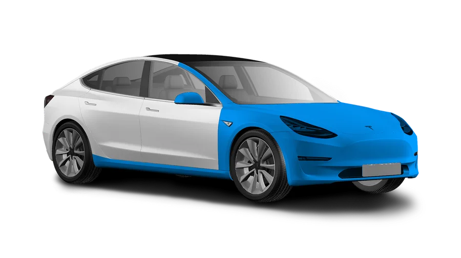 Full hood, Full fenders, Front bumper, side mirrors, A-Pillars, Front Portion of Roof, Rocker Panels, Behind Rear Tires